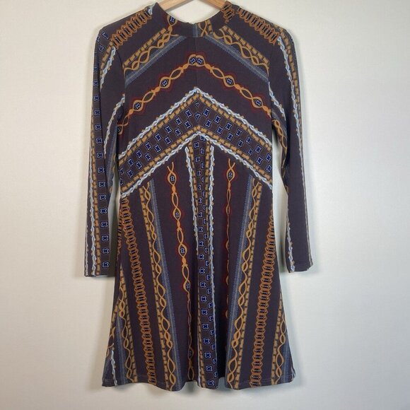 Free People Stella Retro Mod Multicolor Earth-tone Fall Mini Dress Size S Small - Picture 2 of 11